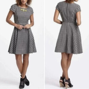 Maeve Anthropologie Black White Jacquard Circle Skirt Woven Dress